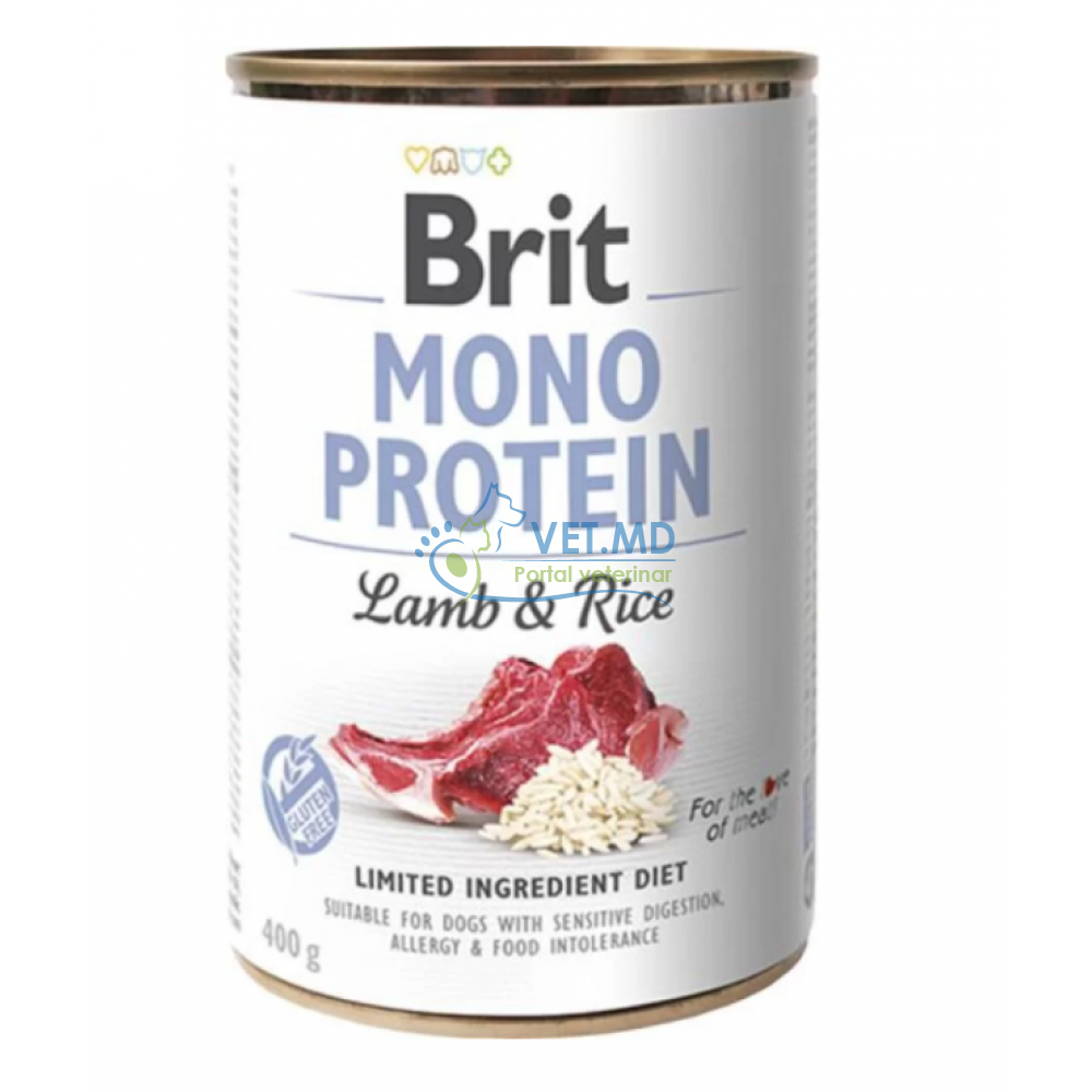 Влажный корм для собак Brit Mono Protein с ягненком и рисом, 400г